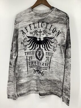 Affliction Men's Black & Gray Long Sleeve Graphic Tee